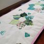 Table Runner With Green And Pink Floral Applique Leaves, thumbnail 5 of 6