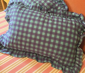 Retro Gingham Organic Cotton Pillow Case Frilled, 2 of 4