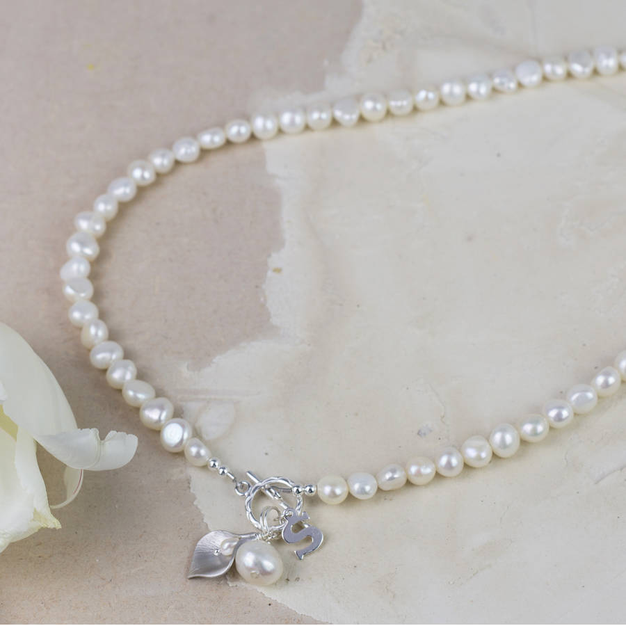 Freshwater Pearl Initial Lily Necklace, 1 of 8