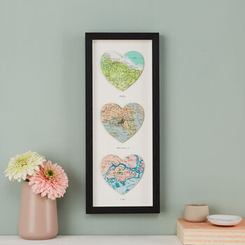 Three Personalised Map Heart Print, 6 of 12