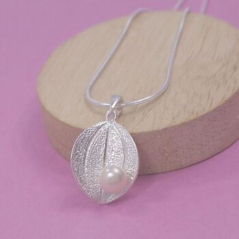 Sterling Silver Lily Pad Pendant With Freshwater Pearl, 2 of 3