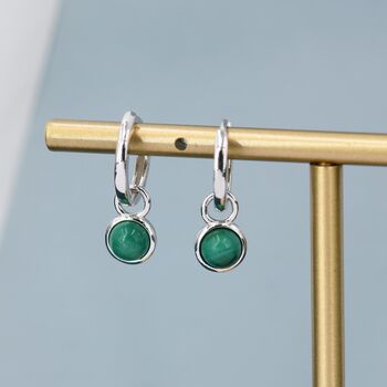 Sterling Silver Dangling Malachite Hoop Earrings, 5 of 12