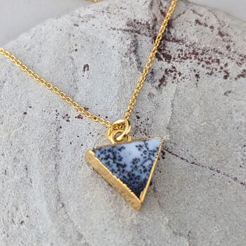 Triangle Dendritic Agate Gemstone Necklace, Gold Plated, 2 of 7