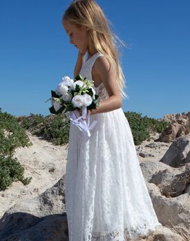 Saffron Ivory White ~ Luxurious Lace Flower Girl Dress, 2 of 6