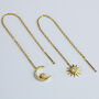 Sterling Silver Sparkly Moon And Star Threader Earrings, thumbnail 4 of 7