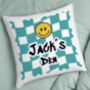Personalised Teal Checked Cushion, thumbnail 4 of 4