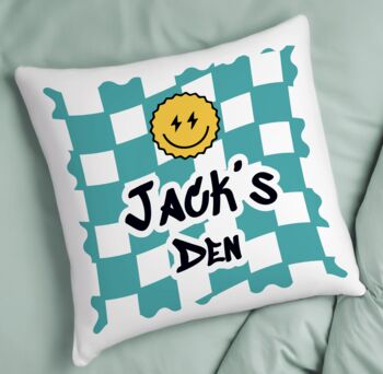 Personalised Teal Checked Cushion, 4 of 4