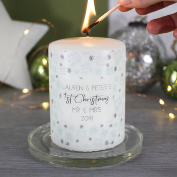 First Christmas As Mr And Mrs Snowflake Candle, 6 of 8