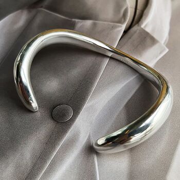 Silver Plated Polished Curved Cuff Bangle, 6 of 7