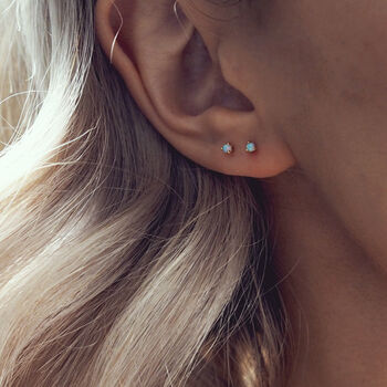 Dara. Gold Tiny Opal Stud Earrings, 2 of 4