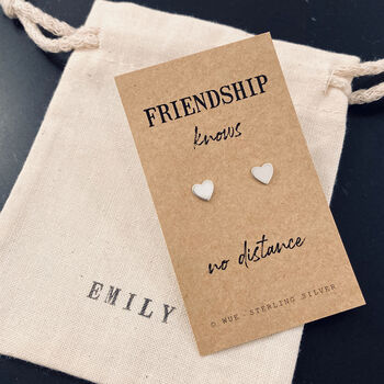 Silver Heart Earrings. Friendship Knows No Distance, 2 of 4