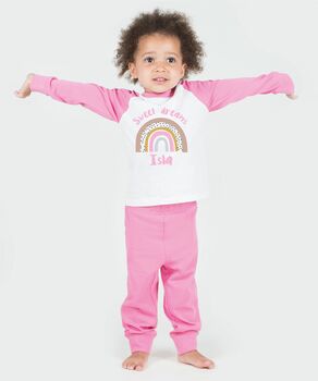 Personalised Pink Or Navy Rainbow Pyjamas, 5 of 5