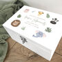 Personalised Jungle Animals New Baby White Keepsake Box Three Sizes, thumbnail 6 of 7