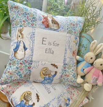 Beatrix Potter Patchwork Floral Name Cushion, 6 of 8