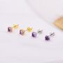 Natural Amethyst Tiny Stud Earrings In Sterling Silver, thumbnail 2 of 12