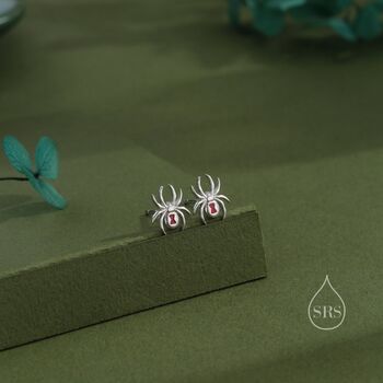 Black Widow Spider Enamel Stud Earrings, 8 of 11