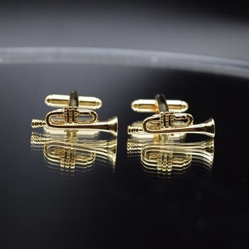 Trumpet Gold Cufflinks Gift For Musicians 316 L Stainless Steel, 2 of 5