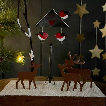 Deer Around Bird Table Christmas Decoration, 2 of 2