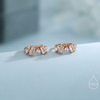 Baguette Cz Cluster Huggie Hoop In Sterling Silver, 6 of 12