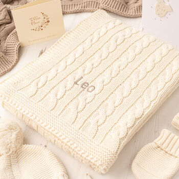 Unisex Luxury Cable Knitted Baby Blanket, 9 of 12