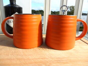 Set Of Two Reactive Glaze Brûlée In Pumpkin Orange And Chocolate Brown, 2 of 9