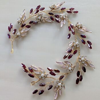 Burgundy Crystal Hair Vine, 5 of 7