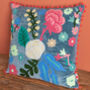 Smoke Blue Floral Embroidered Cotton Velvet Cushion, thumbnail 3 of 7