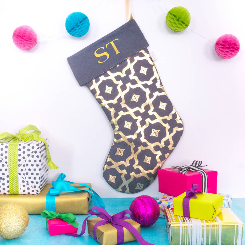 Personalised Initials Metallic Gold Christmas Stocking By Penelope Hope ...