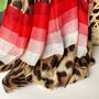 Leopard Print Scarf With Red Stripes, thumbnail 3 of 3