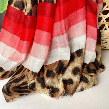 Leopard Print Scarf With Red Stripes, 3 of 3