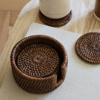 Marbury Brown Round Rattan Coasters Set Of Six, 2 of 5