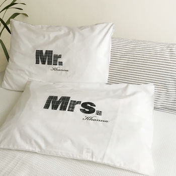Personalised Couple Pillowcases Mr / Mrs, 4 of 12