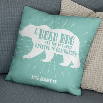 'A Bear Hug From' Personalised Locations Cushion, 4 of 9