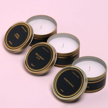 G Decor Set Of Three Black Scented Tin Candles, 2 of 5