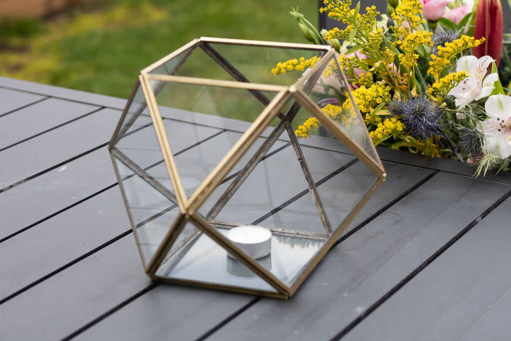 Set Of Three Recycled Metal Hexagon Candle Holders By Mytri Designs