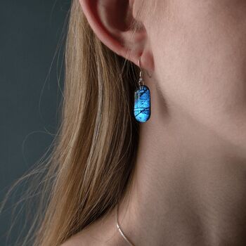 Blue Dichroic Glass Sterling Silver Drop Earrings, 2 of 12