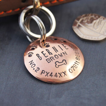 Personalised Copper Pet ID Tag With Bone And Paw Prints, 4 of 7