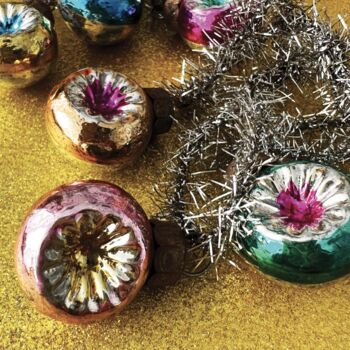Six Vintage Style Mini Glass Baubles With Tinsel, 5 of 6