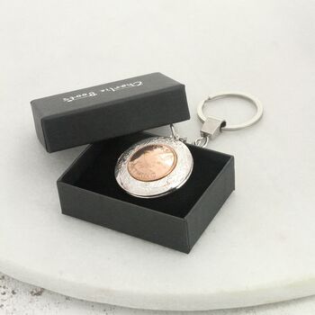 Personalised 80th Birthday Farthing Coin Locket Keyring, 7 of 7