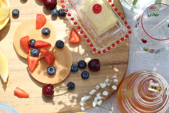 Hand Painted Glass Butter Dish – Cherry Or Lemon Design, 10 of 10