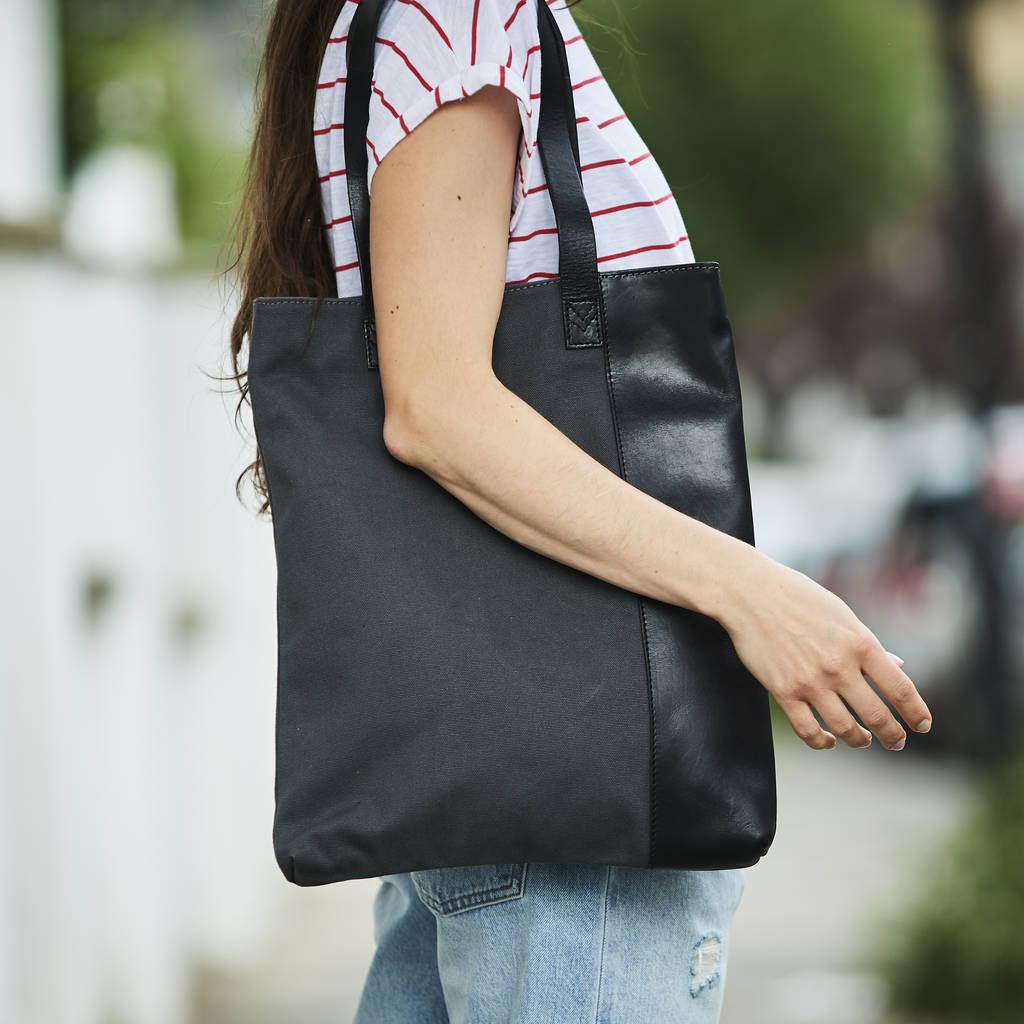 Personalised Canvas And Leather Tote By Vida Vida | notonthehighstreet.com