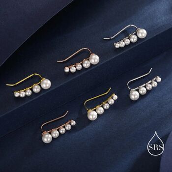 Pearl Crawler Earrings In Sterling Silver, 4 of 12