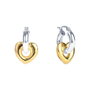 Mixed Metal Puffy Heart Hoop Earrings, 4 of 5