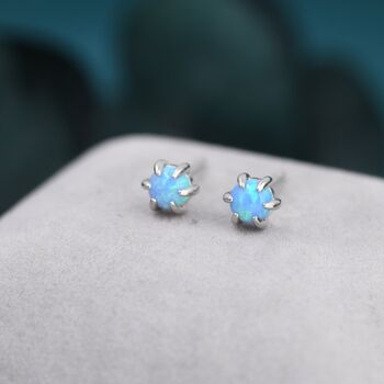 Blue Opal Long Prong Stud Earrings Sterling Silver, 3 of 10