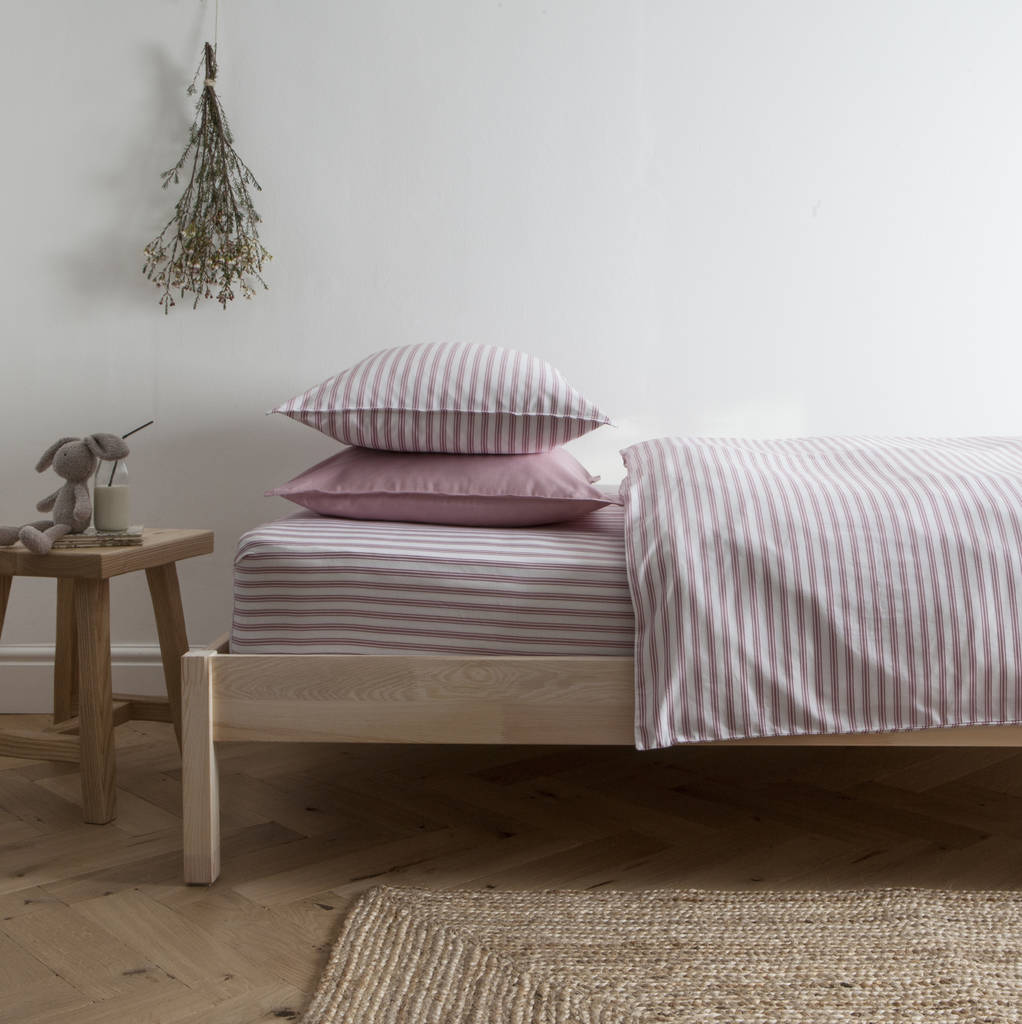 Ticking Stripe Rose Pink Duvet Cover By Harriet Hare
