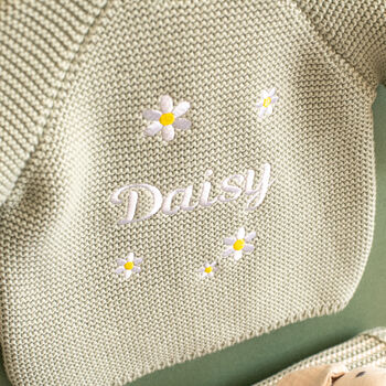 Personalised Baby Cardigan With Daisy And Name Embroidery, 2 of 12