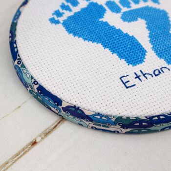 Blue, Baby Cross Stitch. Wall Hanging Embroidery Hoop, 4 of 4
