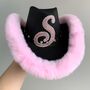 Personalised Black Cowboy Hat With Faux Fur Trim, thumbnail 7 of 7