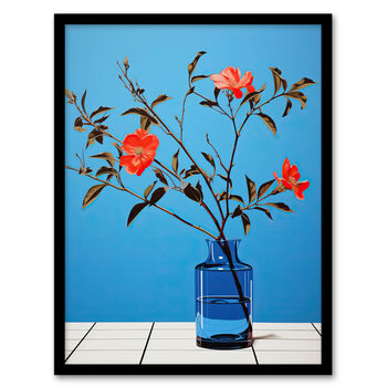 Elegant Simplicity Red Flowers Blue Vase Wall Art Print, 5 of 6