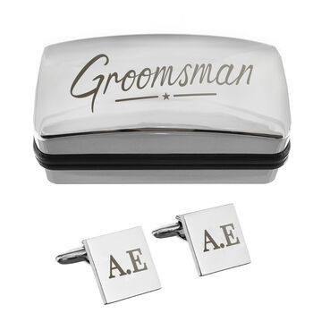 Personalised Groomsman Wedding Cufflinks And Box Set, 3 of 3